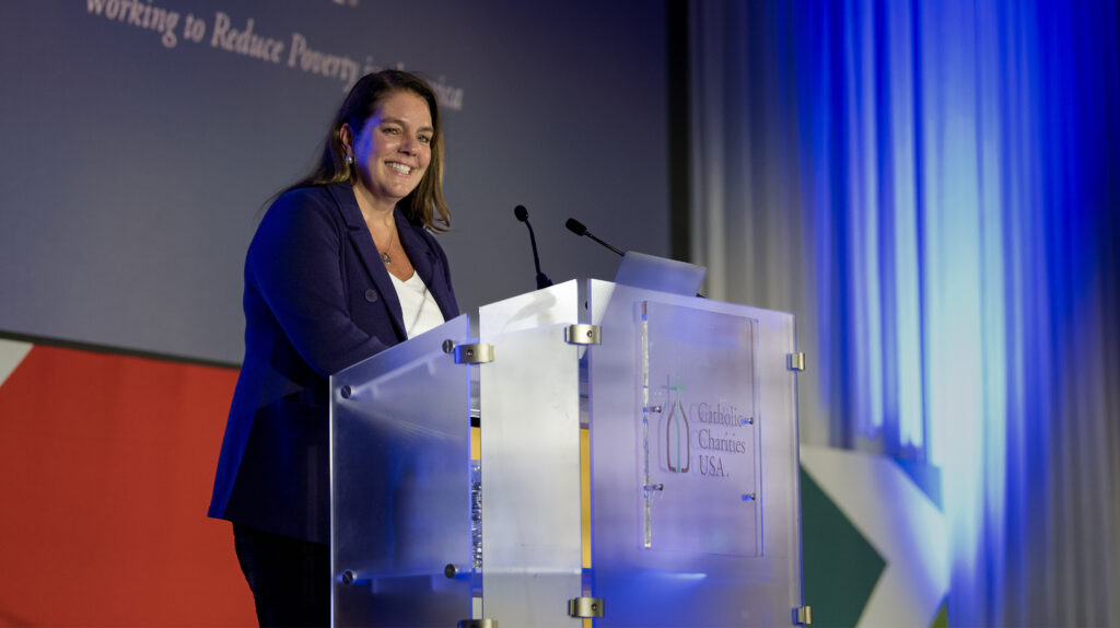 Catholic Charities USA President and CEO Kerry Alys Robinson speaks at the 2024 Annual Gathering.